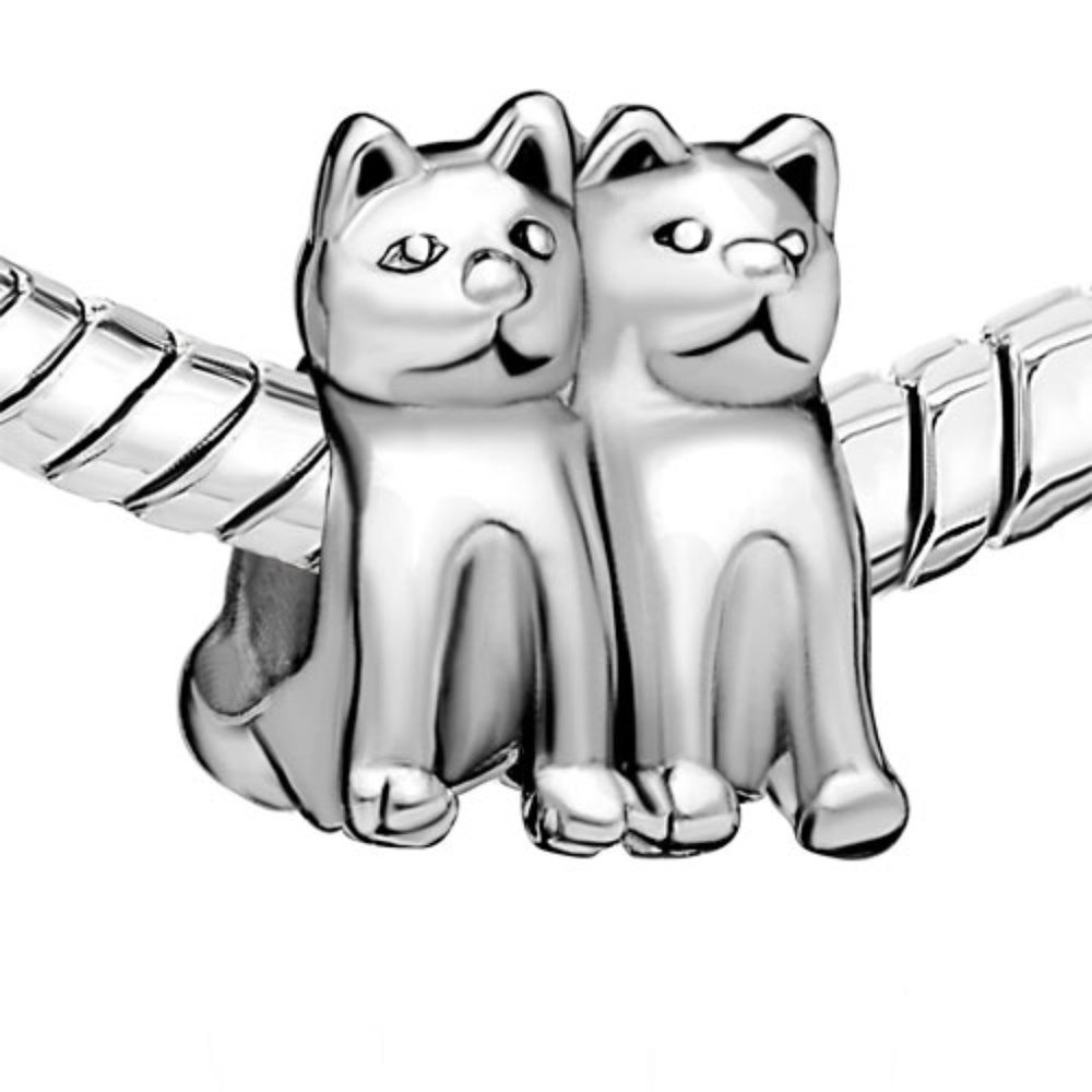 Pugster Adorable Twin Cats bracelet charm - Fits Pandora